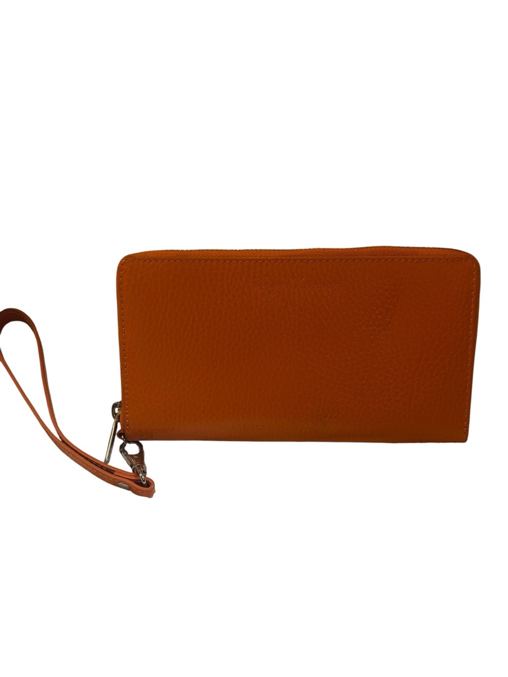 Roger Ximenez Orange Leather Wristlet Wallet EUC